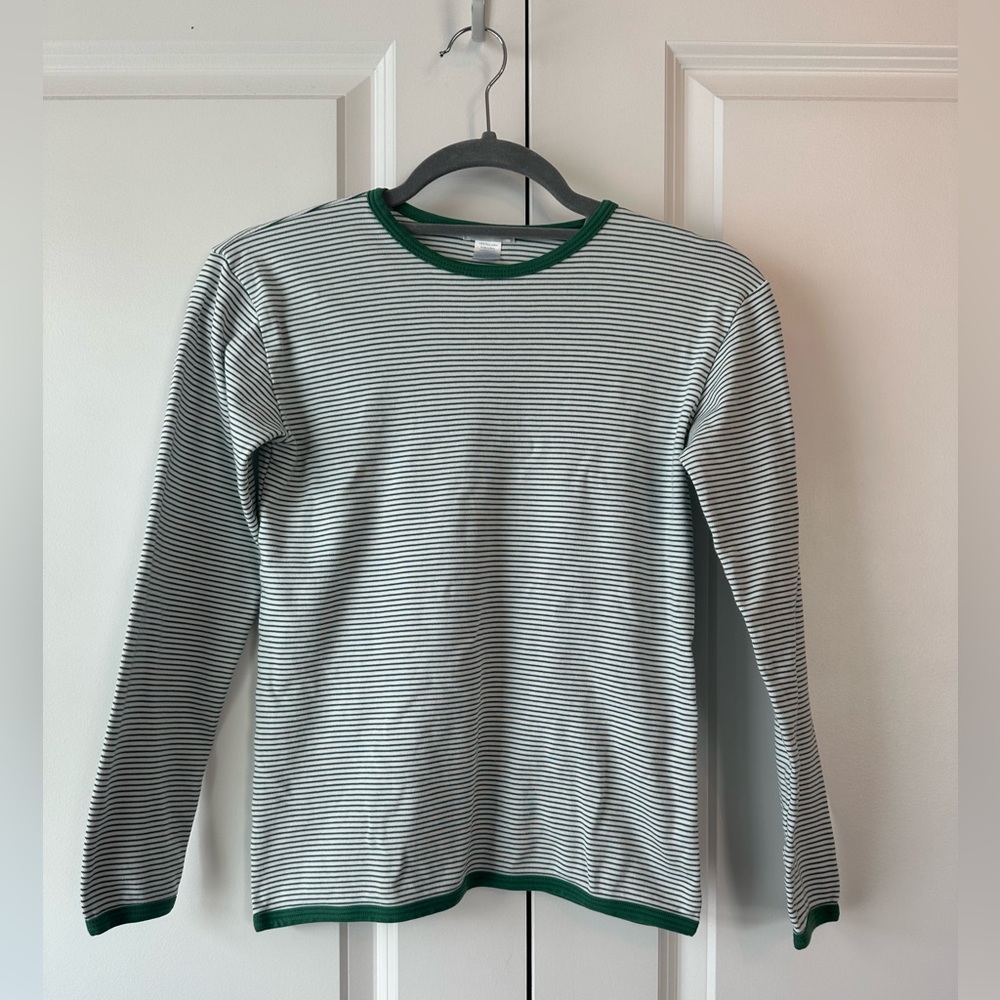 LAKE Women’s Long Sleeve Pajama Top Green White Striped (Size XXS)